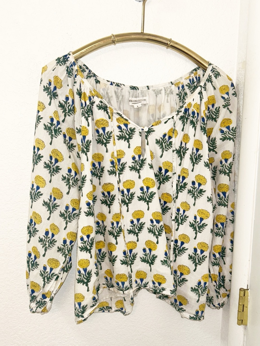 EMERSON FRY India Collection The Lucy Puff Sleeve Keyhole Blouse in White SZ: L - Picture 2 of 16